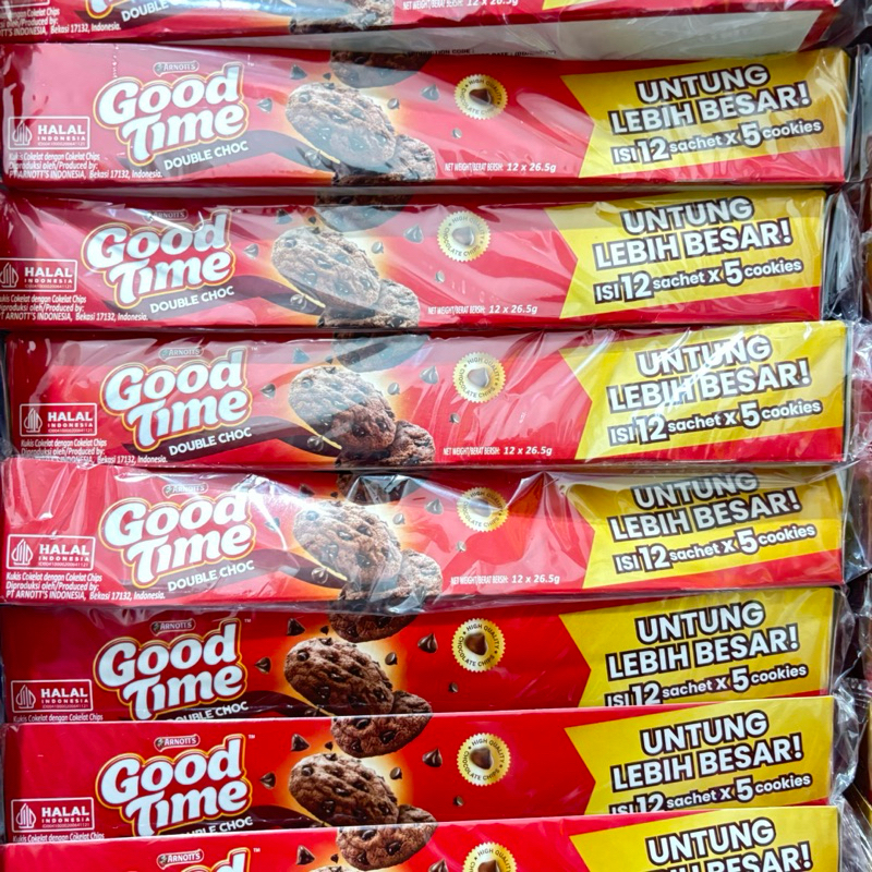 

Good Time Cookies Double choco harga per 1 Box isi 12 Sachet @65gr