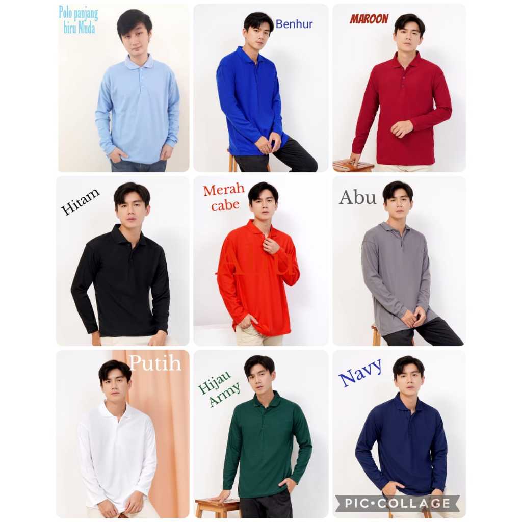 Kaos Polo Polos Lengan Panjang - Kaos Kerah Polos Panjang - Baju Polo Polos - KAOS KERAH LENGAN PANJ