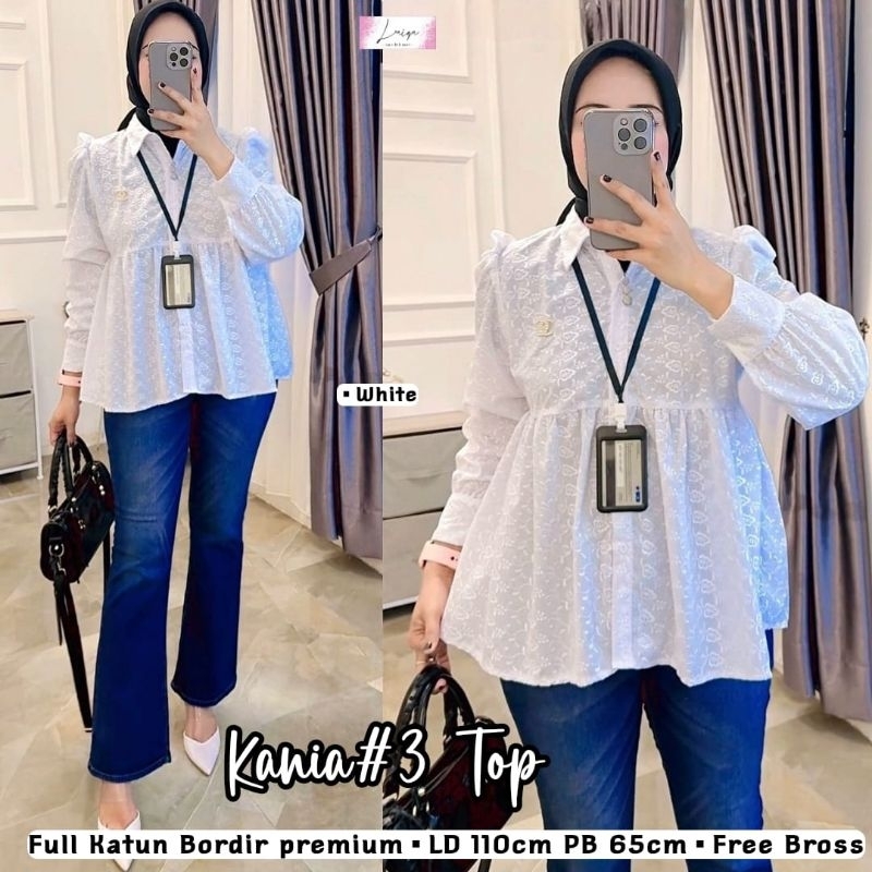 Baju Kemeja Blouse Wanita Premium Kania #3 Top Blus Full Katun Bordir Terbaru Kekinian