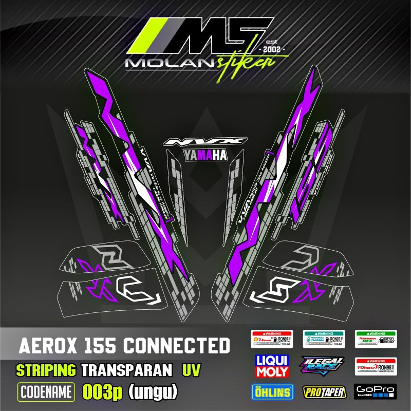 Decal Sticker Striping Variasi Transparan Uv Aerox 155 Connected 2020-2024 NVX 155 Aerox V2 Aerox Ge