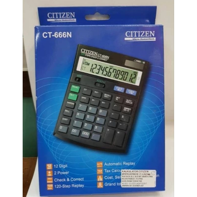 

Kalkulator Citizen CT 666 N 12digit sedang
