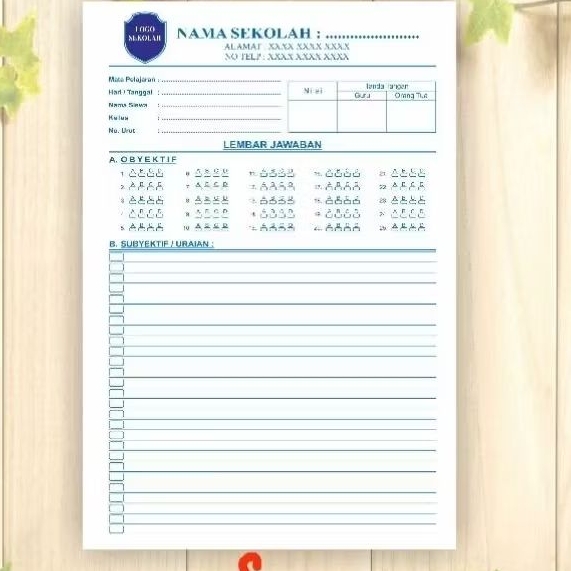 Lembar Jawaban/ LJK siswa / Kertas Jawaban Ujian/Form HVS