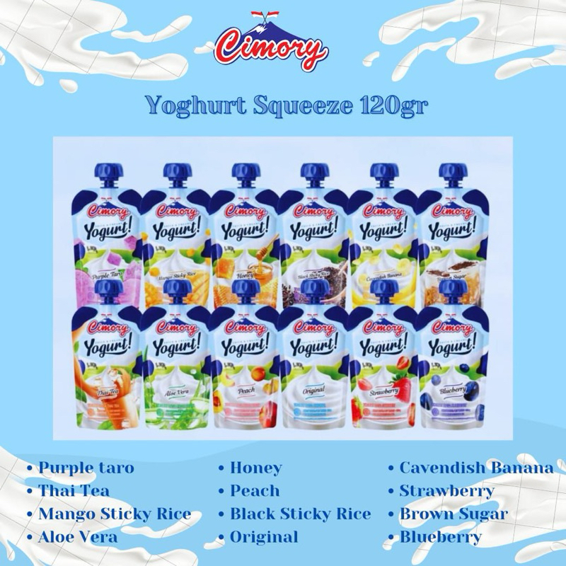 

[PAKET HEMAT 3 PCS] Cimory Yogurt Squeze 120 Gr isi 3 Taro / Peach / Original / Blueberry / Strawberry