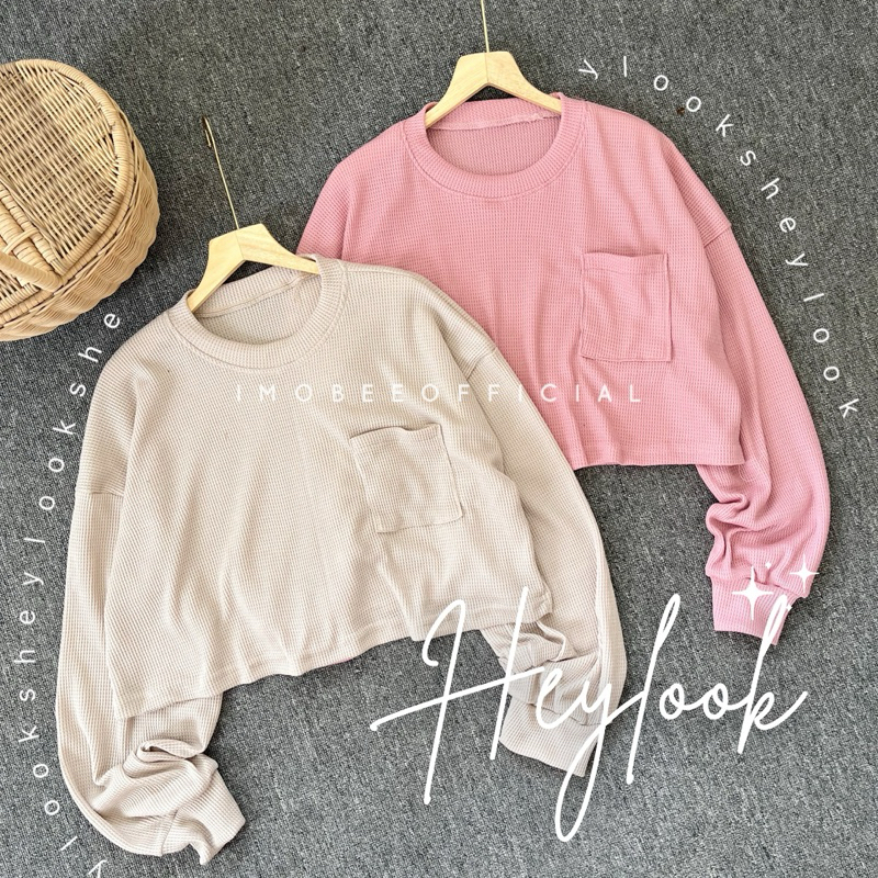 HEYLOOK OVERSIZE CROP SWEATER // SWEATSHIRT WAFFLE KAOS OVERSIZE JUMBO CROPTY