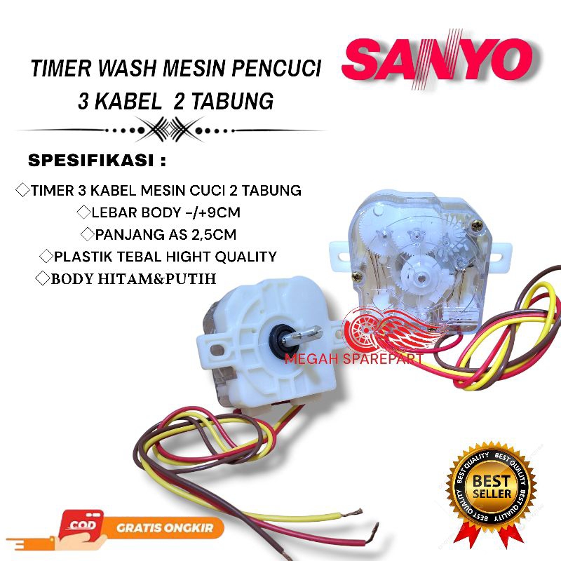 SANYO TIMER 3 KABEL WASH PENCUCI PENGGILING MESIN CUCI MESIN CUCI SANYO 2 TABUNG 3 KABEL