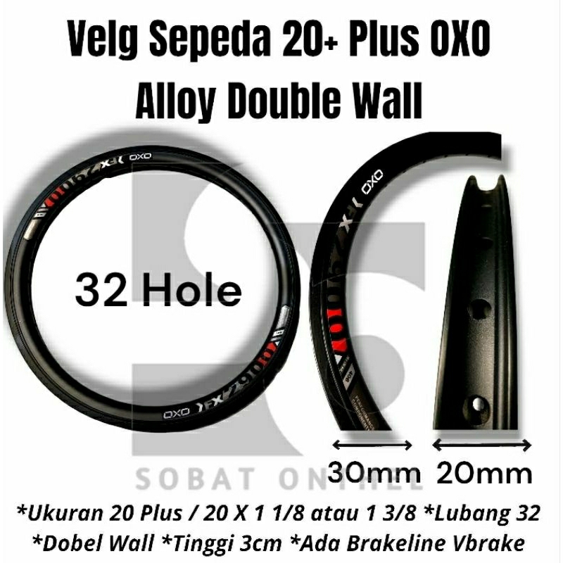 Velg OXO BMX / sepeda lipat ukuran 20 x 1.3/8 double wall hole 32 lubang.  harga untuk sepasang