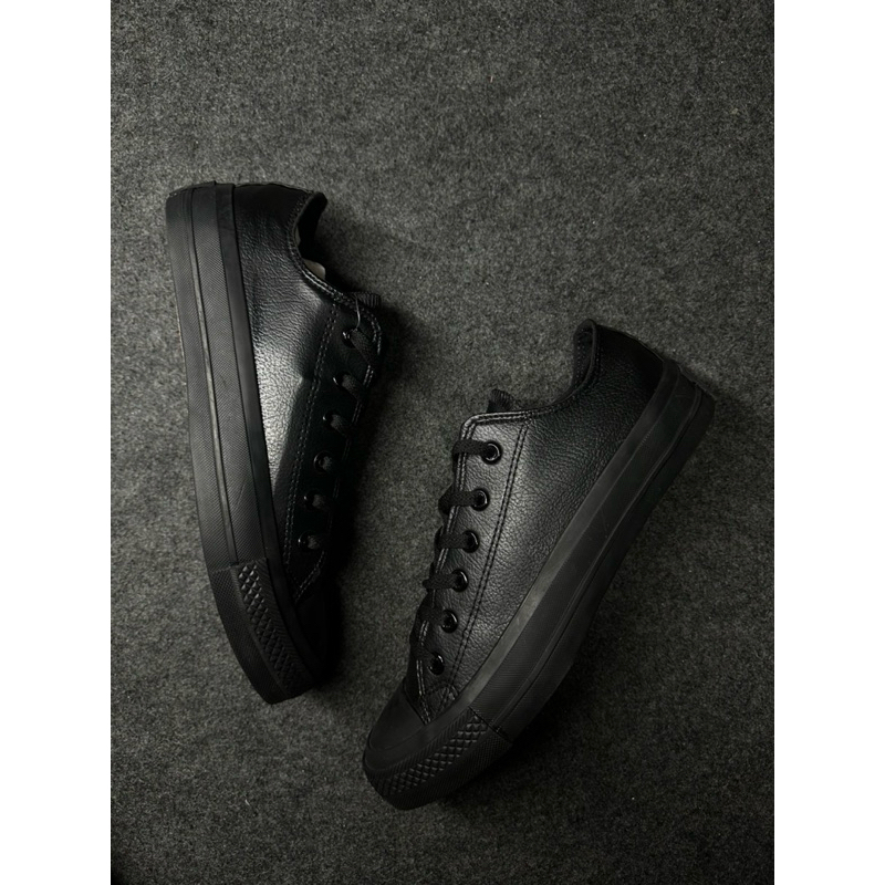 Converse Leather Full Black Low, Casual Pria dan Wanita