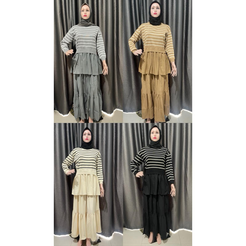 ONE SET RAJUT IMPORT Setelan Wanita Atasan Rajut dan Rok
