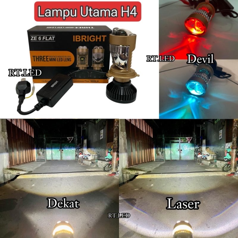 IBRIGHT ZE 6 FLAT - Lampu Utama H4 LED + Kipas Pendingin