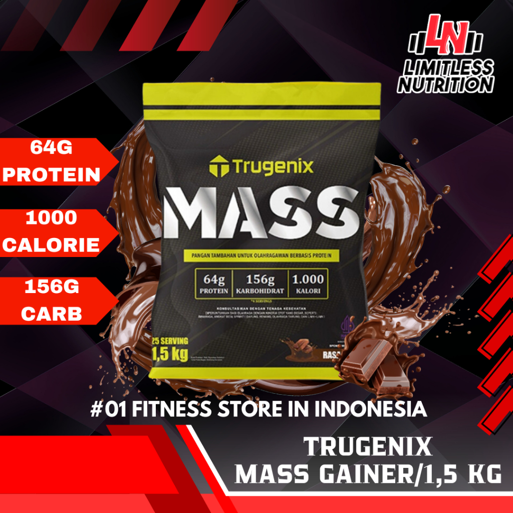 

TRUGENIX Mass Gainer 3.3lbs 1,5kg Susu Penambah Berat Badan 3,3 lbs - Chocolate