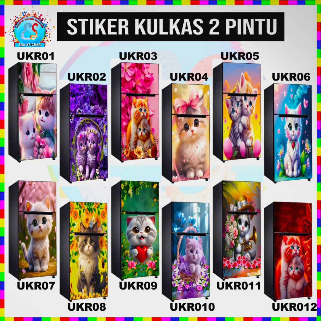 Stiker Kulkas 2 Pintu Variasi Kucing