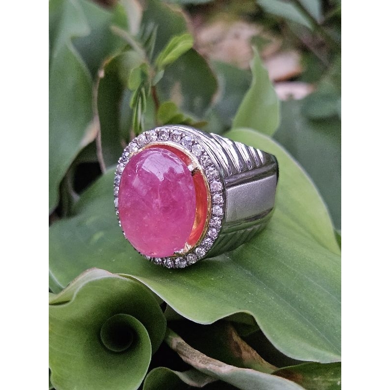 cincin berlian batu merah ruby cincin cowok batu asli keliling berlian cincin pria silver handmade