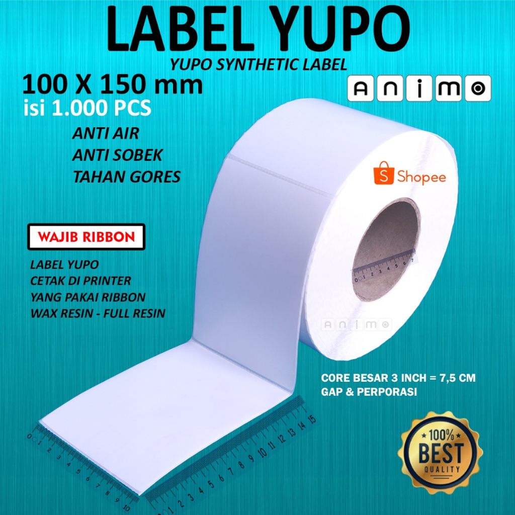 

LABEL YUPO 100X150 - STIKER YUPO 10X15 CM - Yupo Synthetic Label Barcode A6 100 X 150 MM - Stiker Barcode Industri Core Besar 10X15 cm ISI 1.000 PCS