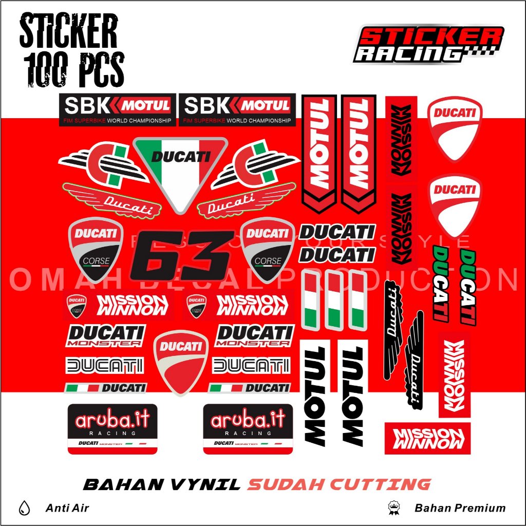 

Paket Sticker Ducati Dan sticker pack racing viral Vinyl 1 Set Anti Air Berkualitas Premium - Label