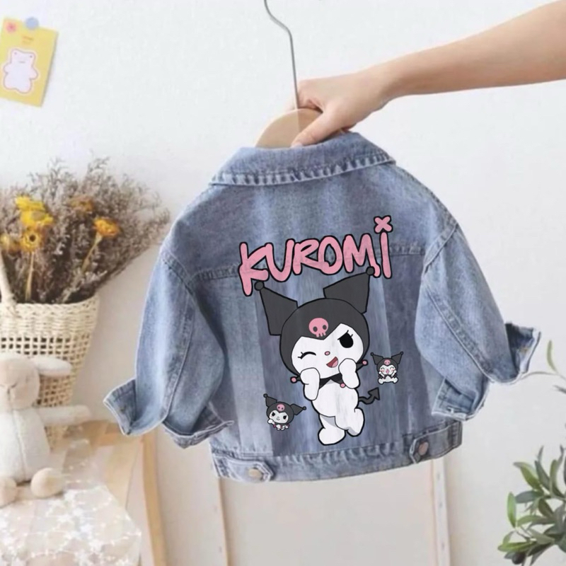 Jaket Gambar Kuromi Ungu Anak Jeans Labubu Coklat Viral