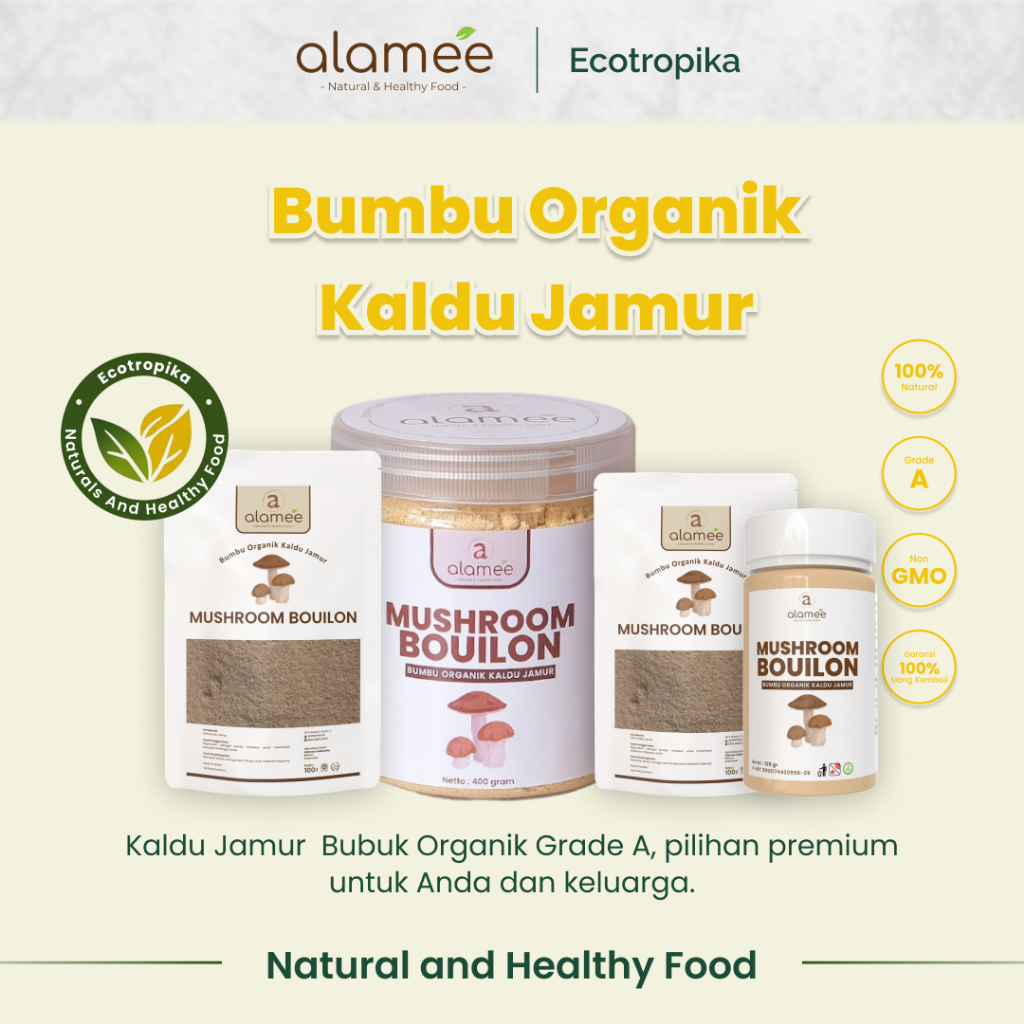 

Ectropika Bumbu Organik Kaldu Jamur Mushroom Bouillon, Penyedap Rasa Bumbu Dapur Masak Instan