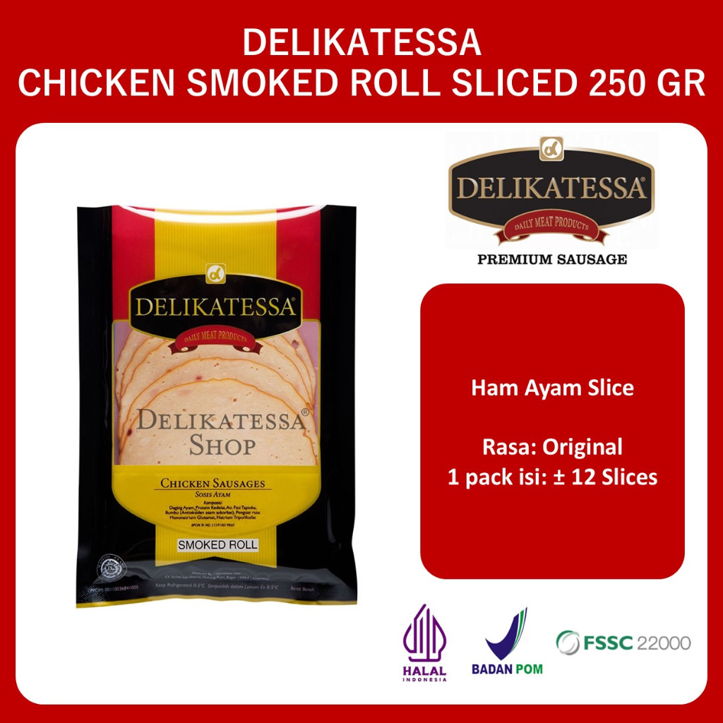 

Delikatessa Chicken Smoked Roll Sliced 250 GR Chicken Ham Daging Ayam Asap Halal