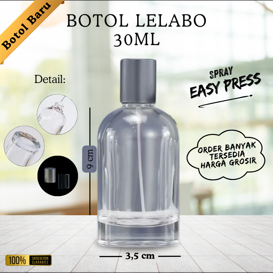 BOTOL LELABO / LE LABO KOSONG 30ML BOTOL PARFUM SPRAY EASY PRESS TUTUP HITAM/GREY