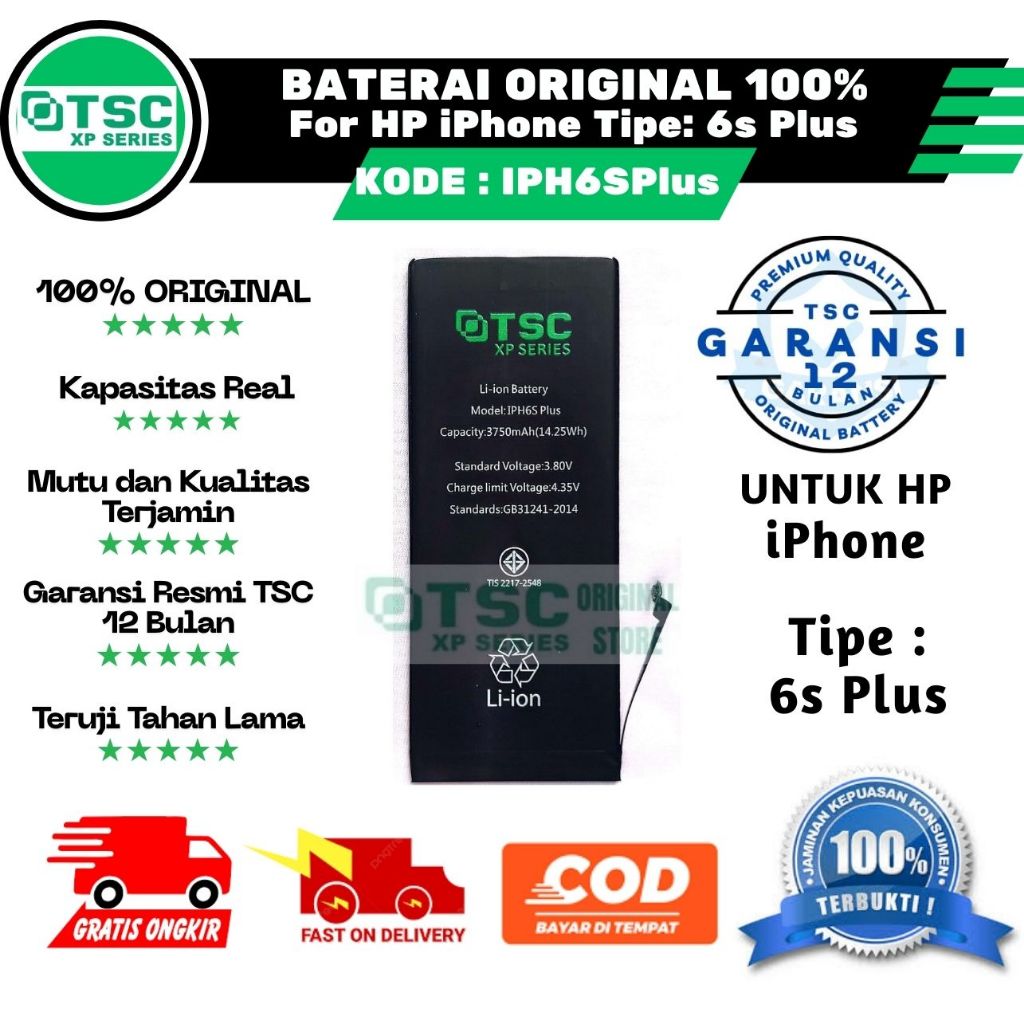 TSC-BATERAI ORIGINAL 100% IPH6s Plus, BATRE BATERAI BATTERY iPhone 6S Plus