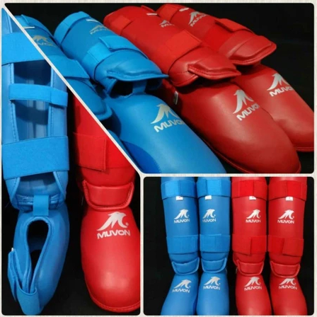 muvon foot protector basic shinpad shin pad guard pelindung betis karate kumite aka ao / bela diri