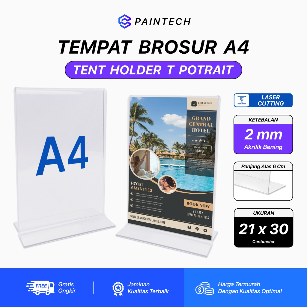 

Tent Holder Akrilik T Tempat Brosur Bening Ukuran A4 Vertikal Display Acrylic JunDW