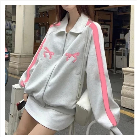 ( S - 6XL ) Zip Hoodie Polo Collar MIX SIMPLE PITA RIBBON CUTE Big Size Korean Ulzzang Style M L XL 