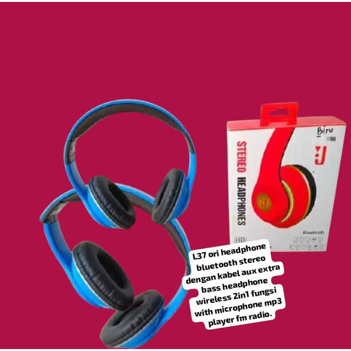L37  OEM HEADPHONE  BLUETOOTH STEREO DENGAN KABEL AUX EXTRA BASS HEADPHONE WIRELES 2IN1 FUNGSI  WITH