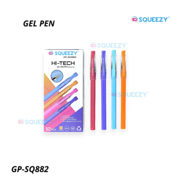 

Pack Gel Pen Squeezy Hi-Tech GP-SQ882 0.2MM Hitam Isi 12 PCS