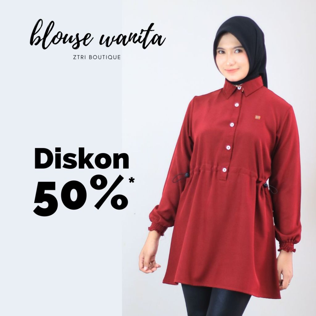Baju wanita warna maroon blouse atasan kekinian