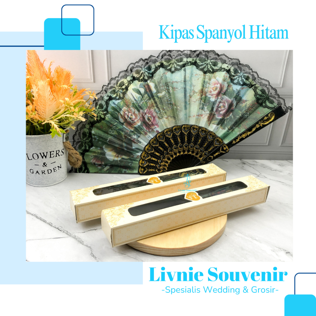 Souvenir Kipas Spanyol Hitam Kemasan Box