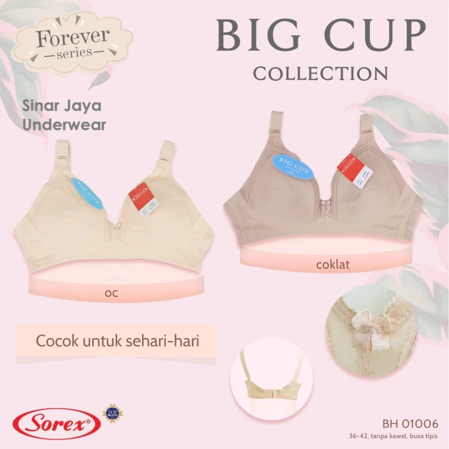 Sorex - BH/Bra Big Cup Sorex Kode 01006 (Busa Tipis, Tanpa Kawat, Kait 2, Cup 3/4)