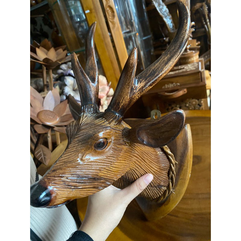 Pajangan dinding,patung dinding kepala rusa kayu jati