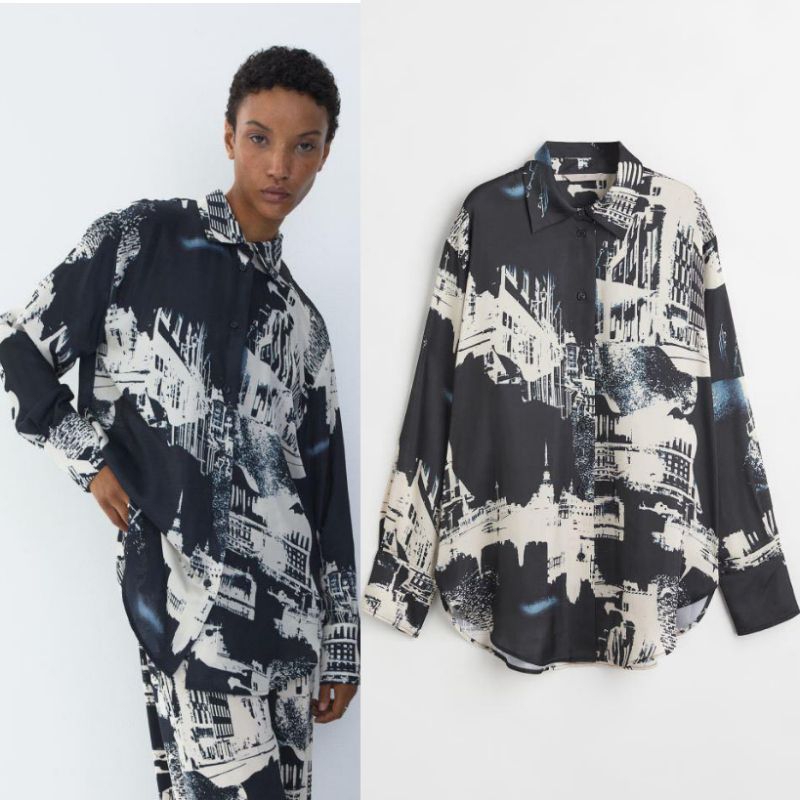 HM HNM Satin SHIRT WITH A SHEEN / atasan kemeja wanita(20-5)