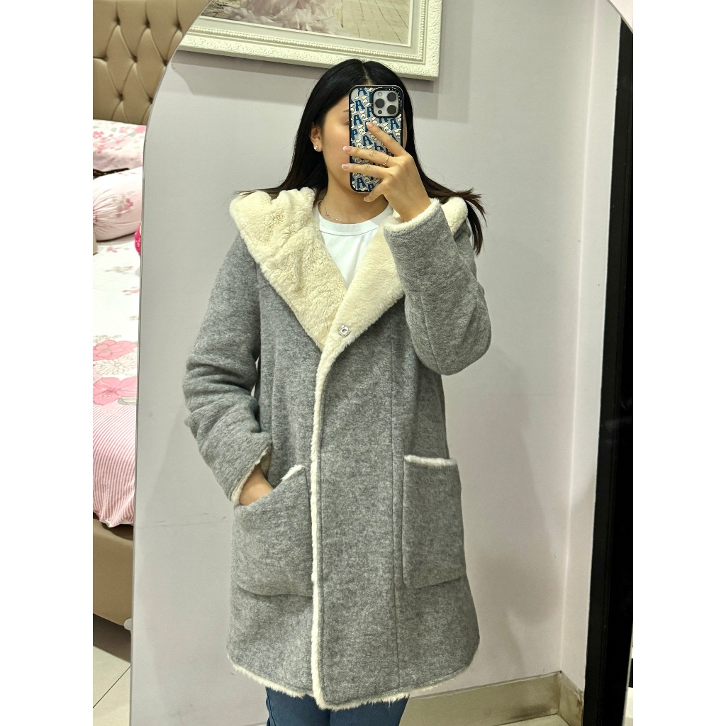 Zara Wool Coat Jacket Bulu Wanita Grey