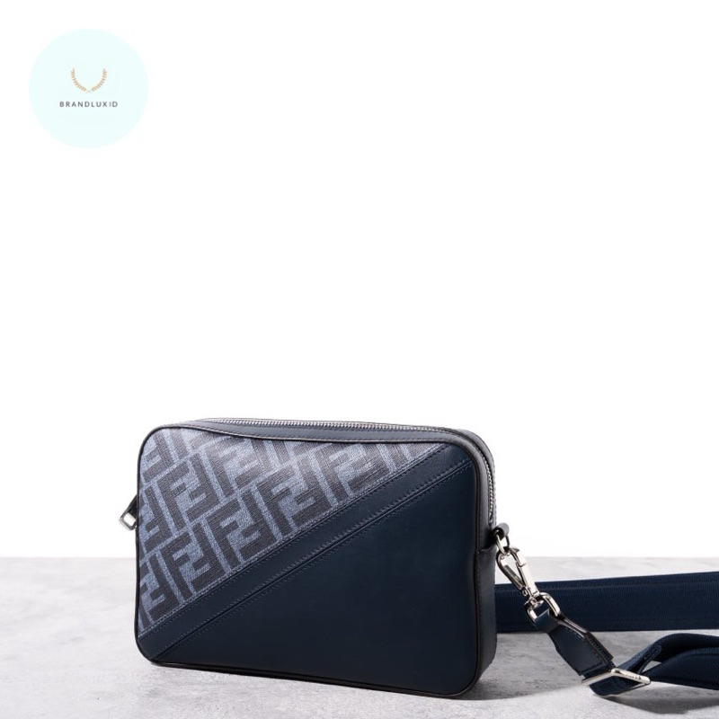Fendi FF logo diagonal camera bag canvas Blue
