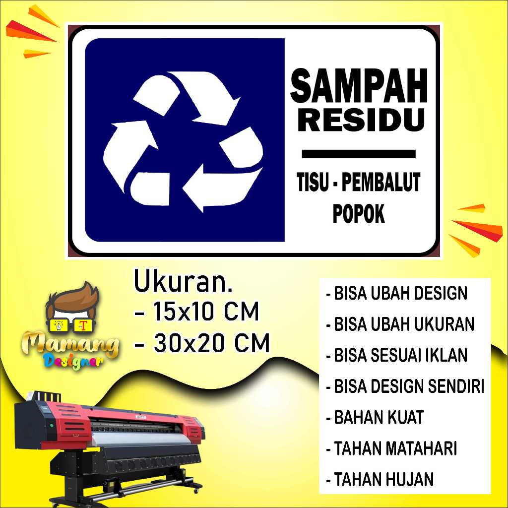 

Sticker Sampah Residu Bahan Kuat Warna Biru