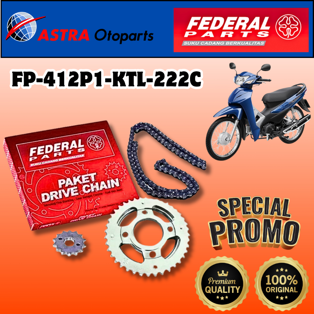 Gir Set KTL-222C Federal Astra ORI Motor Supra Fit New , Revo Old 1 Set Gir Depan Belakang + Rantai