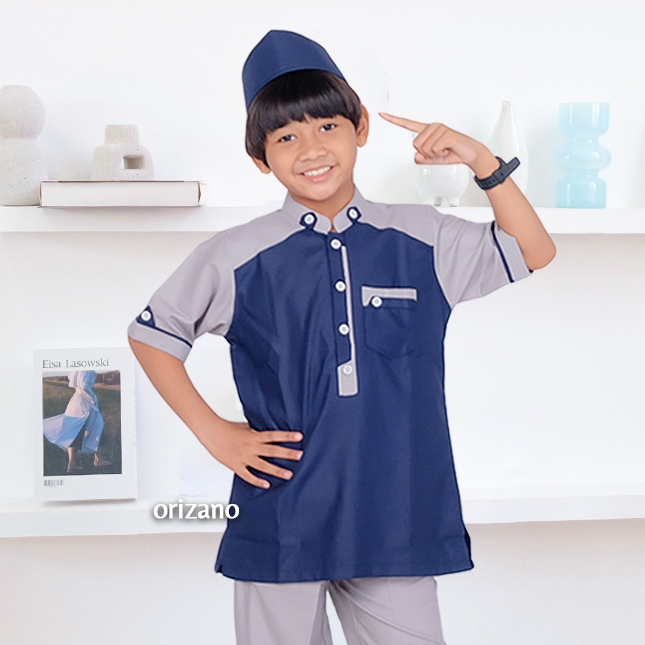 ORIZANO Set Koko Kids - Setelan Baju Koko Anak Laki Laki Perempuan Muslim PREMIUM terbaru 2024 KENZI