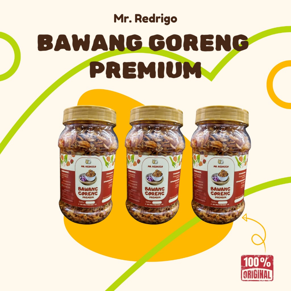 

Bundling 3 Pcs Bawang Goreng Premium Mr Redrigo 100 % Asli - 150 Gr Botol