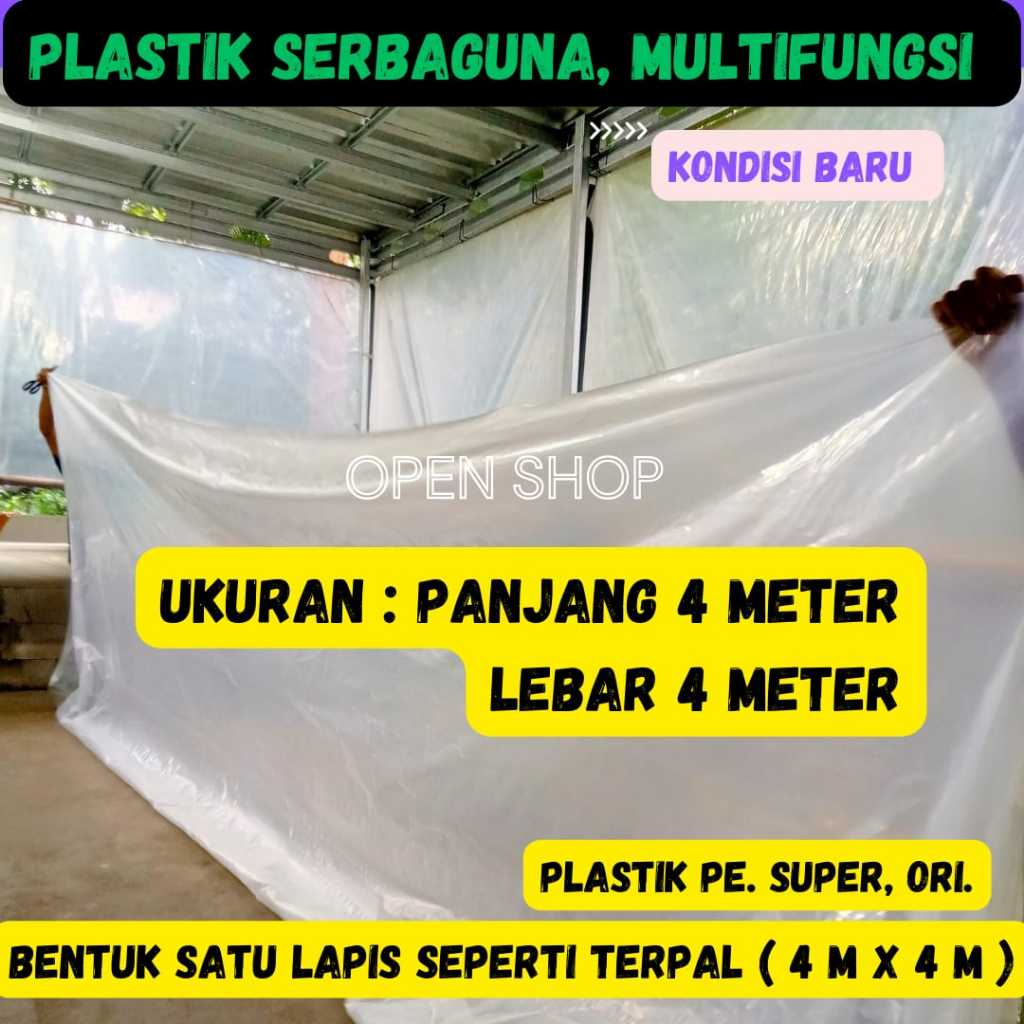 4m x 4m. Plastik Kolam Ikan, Atap, Green house,Hidroponik, Penutup Barang, Kandang Ternak, Serbaguna
