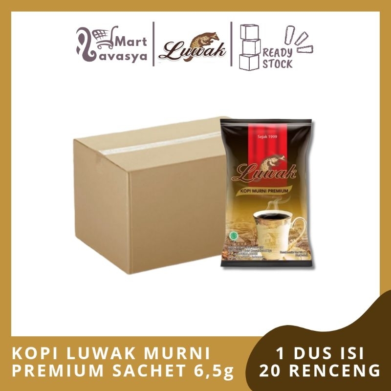 

KOPI LUWAK MURNI PREMIUM 6,5g - 1 DUS ISI 20 RENCENG - KOTA BANDUNG - LAVASYA MART