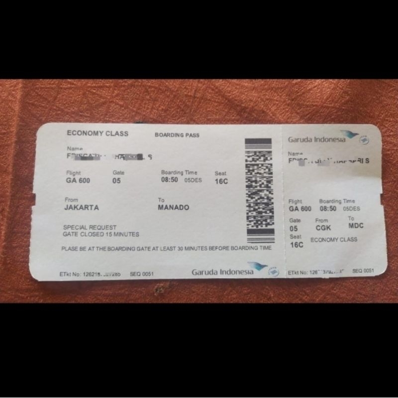 Tiket/Boarding Pass Garuda