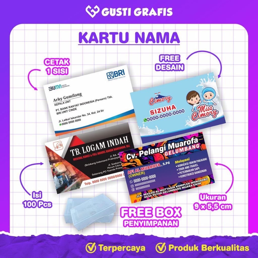 

Kartu Nama 1 Box Isi 100 Pcs MURAH