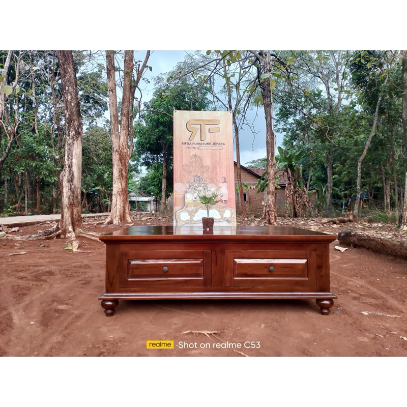 REAL PICT  Meja Tamu Minimalis Jati Laci 2 ( Coffe Table, Meja Tamu Jati, Meja Tamu Mewah )