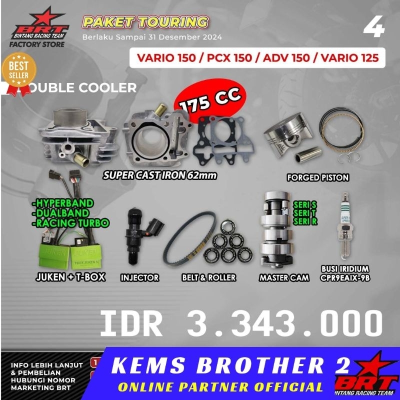 PAKET BORE UP BRT ORIGINAL VARIO 125 150/PCX 150/ADV 150/VARIO 125 TOTAL CC 175CC