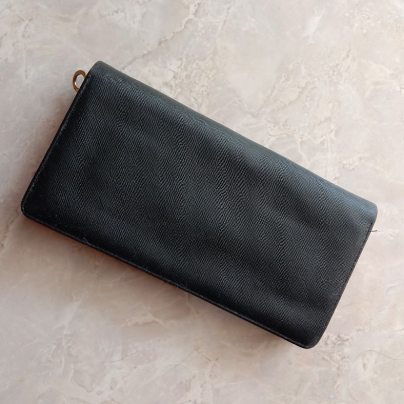 [PRELOVED] Dompet Kulit Hitam Pink Fuschia | Dompet Lipat Wanita | Dompet Panjang Wanita