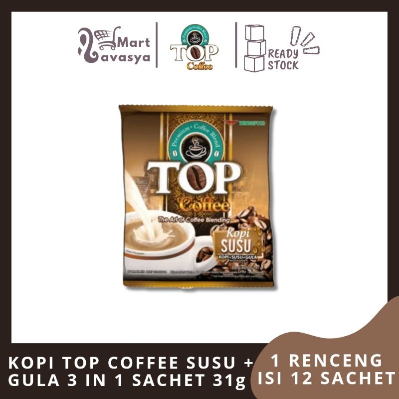 

KOPI TOP COFFEE SUSU + GULA 3 IN 1 SACHET 31g - 1 RENCENG ISI 12 SACHET - KOTA BANDUNG - LAVASYA MART