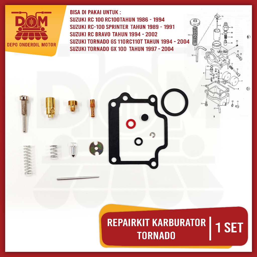 Repairkit Karburator Tornado (TOKAIDO) Carburator Repair Kit Parkit Spuyer Karbu Assy Tornado GS 110