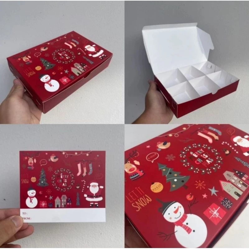 

( 5 pcs ) dus kemasan kue kering edisi natal box hampers sekat 6 ukuran 7.3x7.5 cm merry christmas