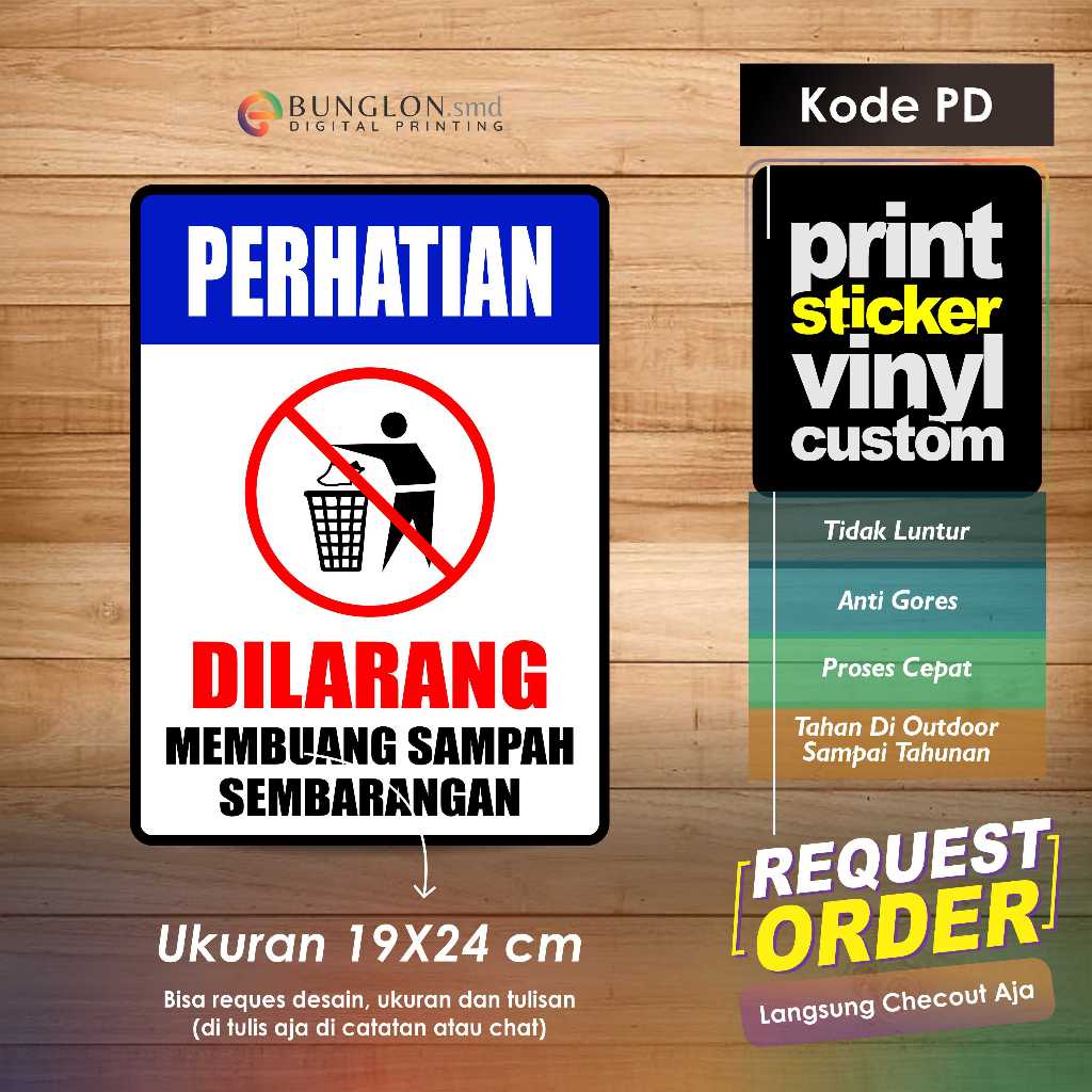 

STIKER PERHATIAN DILARANG MEMBUANG SAMPAH SEMBARANGAN +LAMINASI KODE PD BIRU